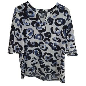 Lafayette 148 New York 100% Silk Abstract Print Short Sleeve Blouse Size M